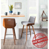 Lumisource B26-CRZZX WL+LGY Corazza Mid-Century Modern Counter Stool in Walnut Wood and Light Grey Fabric